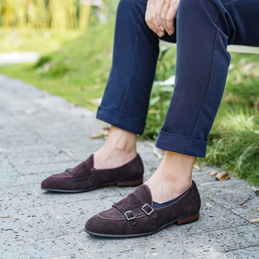 Men's Double Monk Strap Suede Loafer