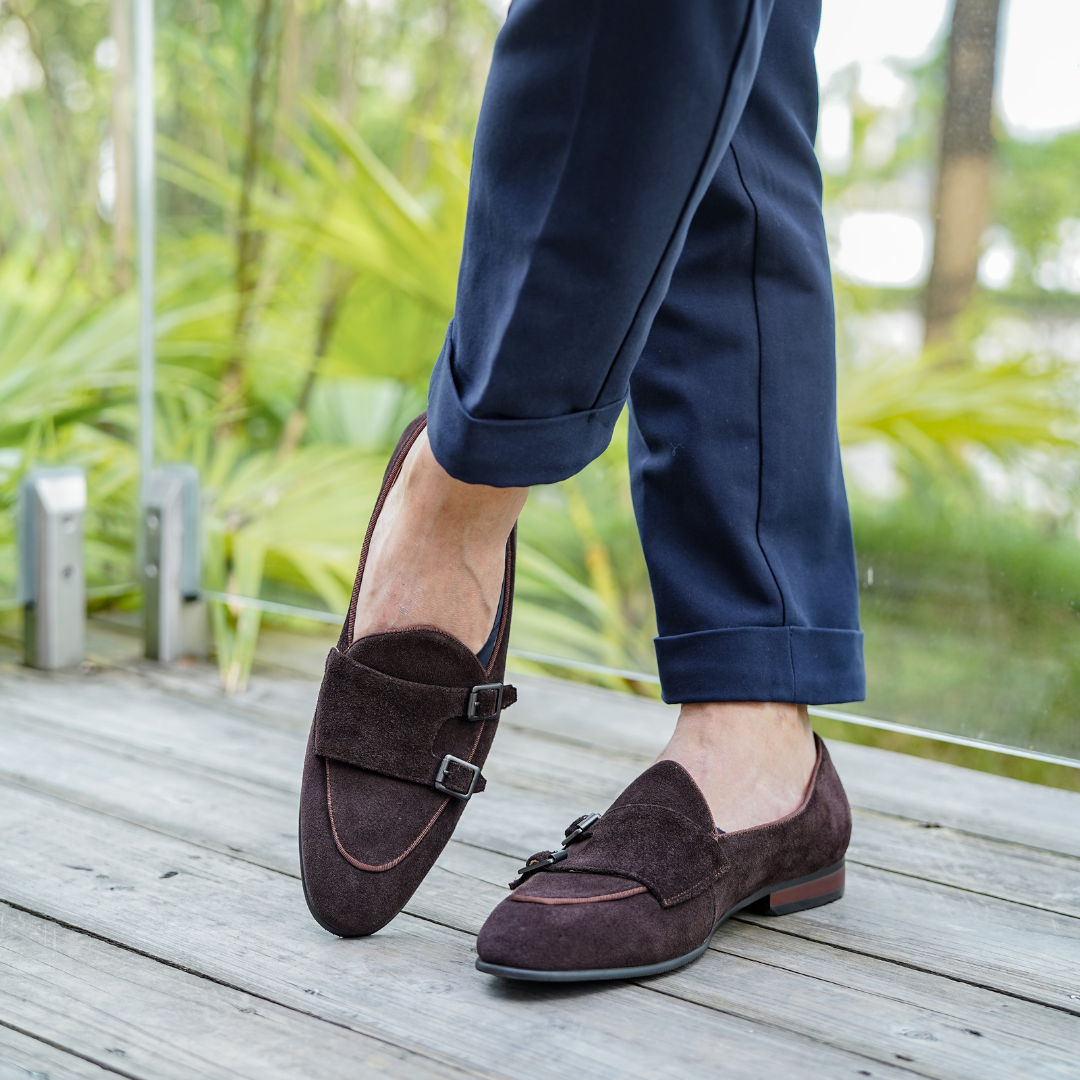 Men's Double Monk Strap Suede Loafer