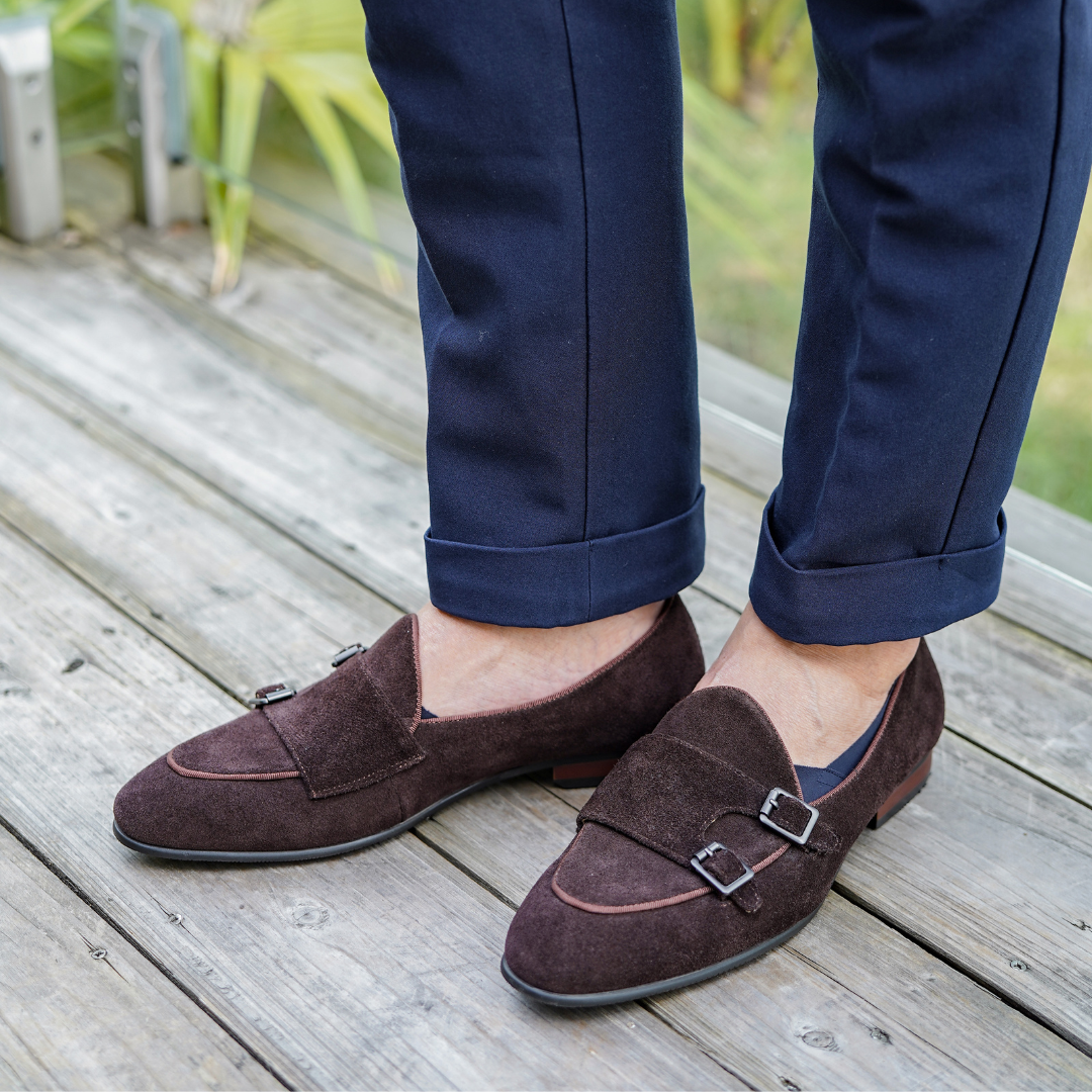 Men's Double Monk Strap Suede Loafer