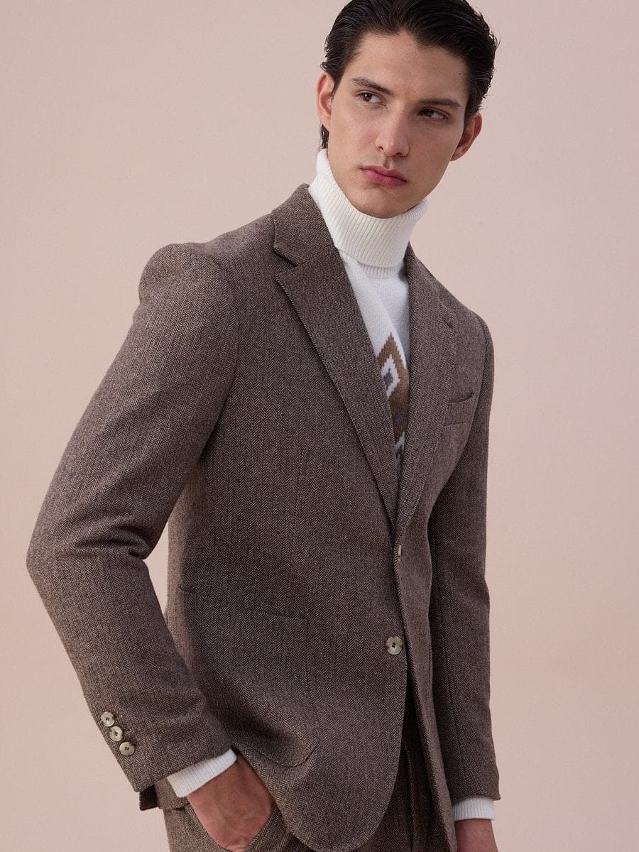 Ligúria Herringbone Wool Single-Breasted Suit