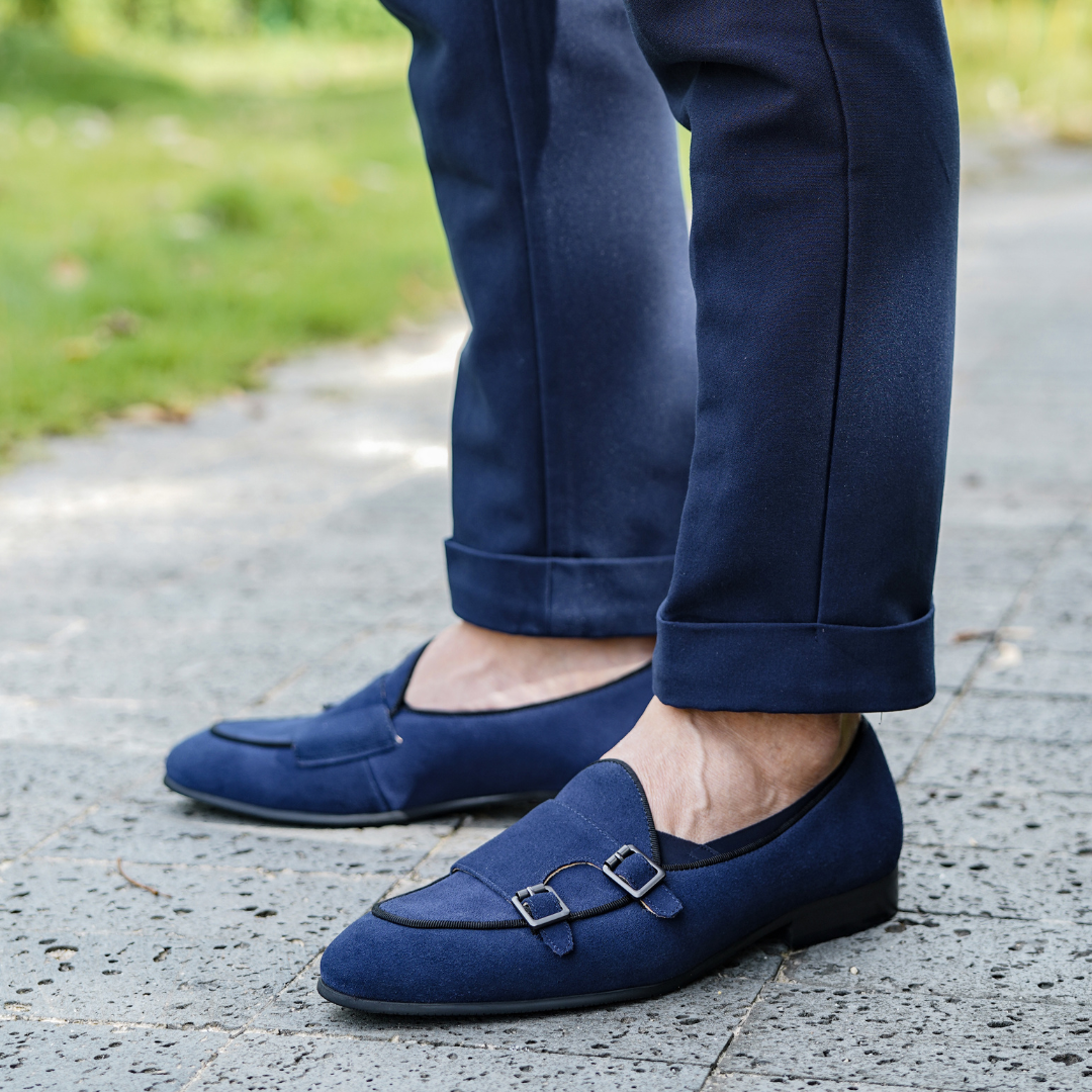 Men's Double Monk Strap Suede Loafer
