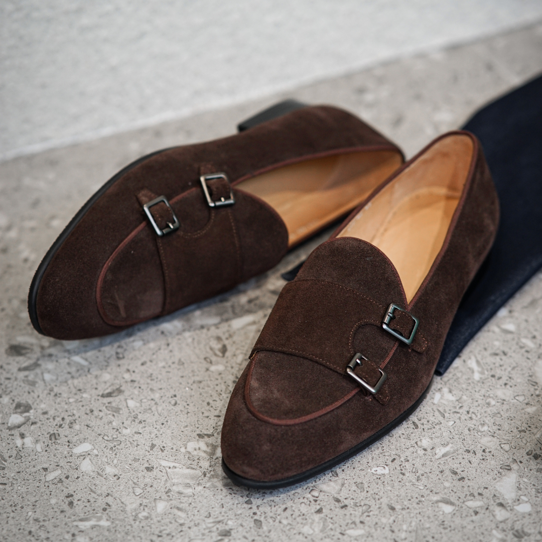 Men's Double Monk Strap Suede Loafer