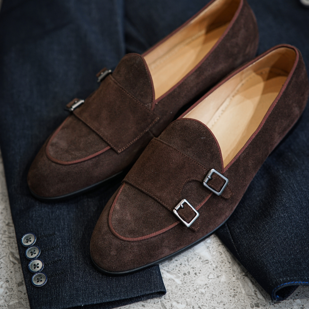 Men's Double Monk Strap Suede Loafer