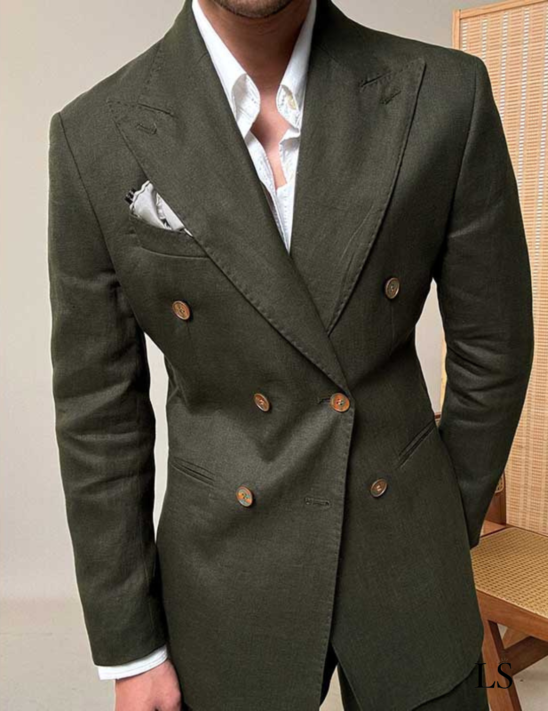 Looped LS035 Double-Breasted Linen Suit