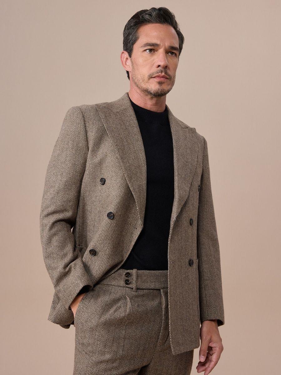 Venice Double Breasted Herringbone Wool Suit