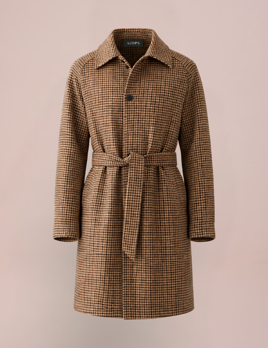 Men's Houndstooth 100% Wool Belted Coat