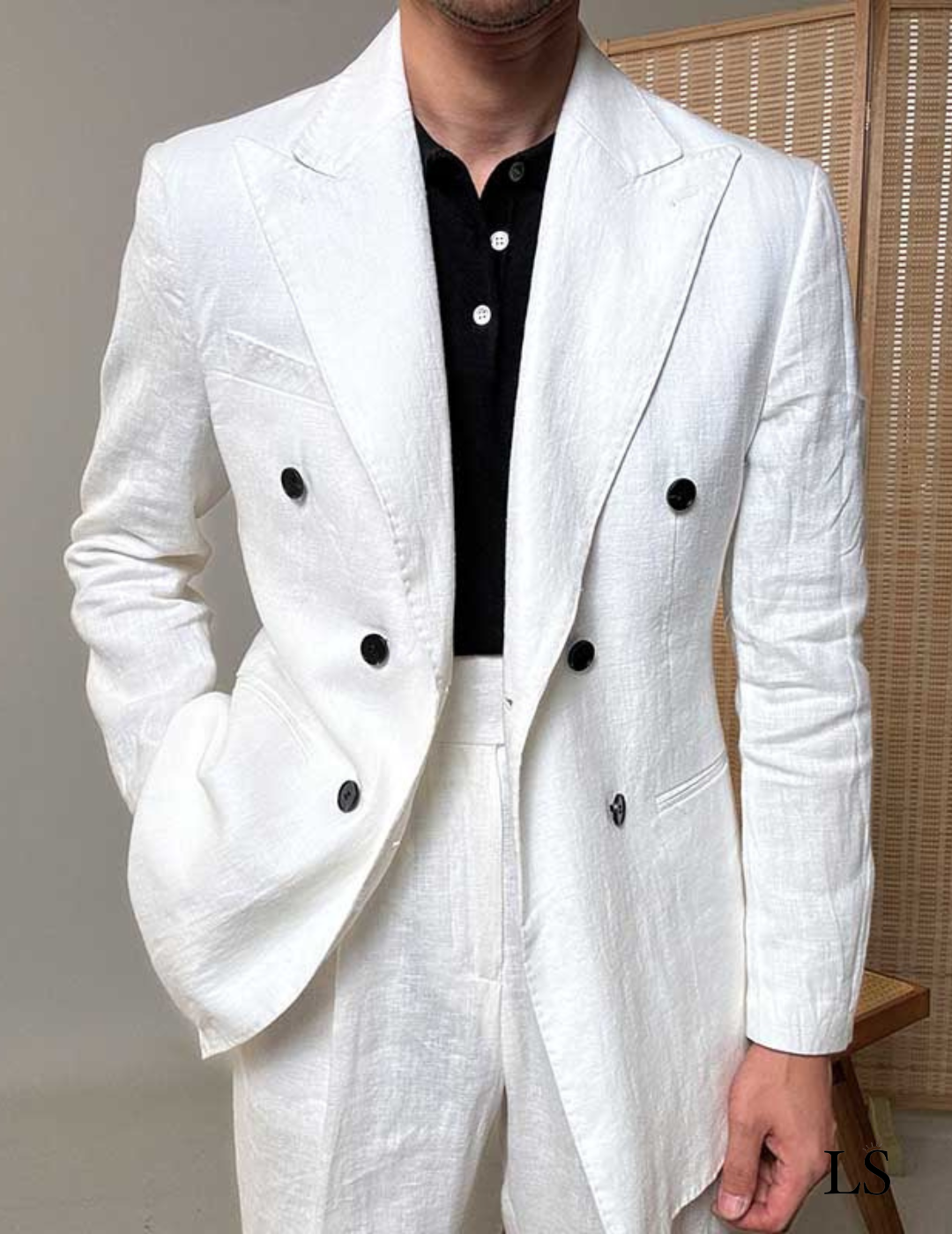 Looped LS035 Double-Breasted Linen Suit