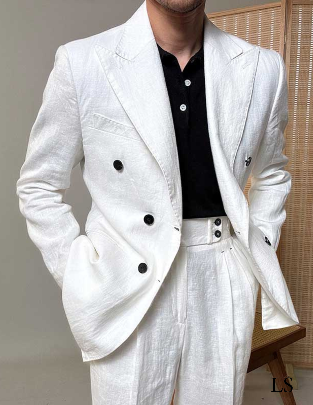 Looped LS035 Double-Breasted Linen Suit