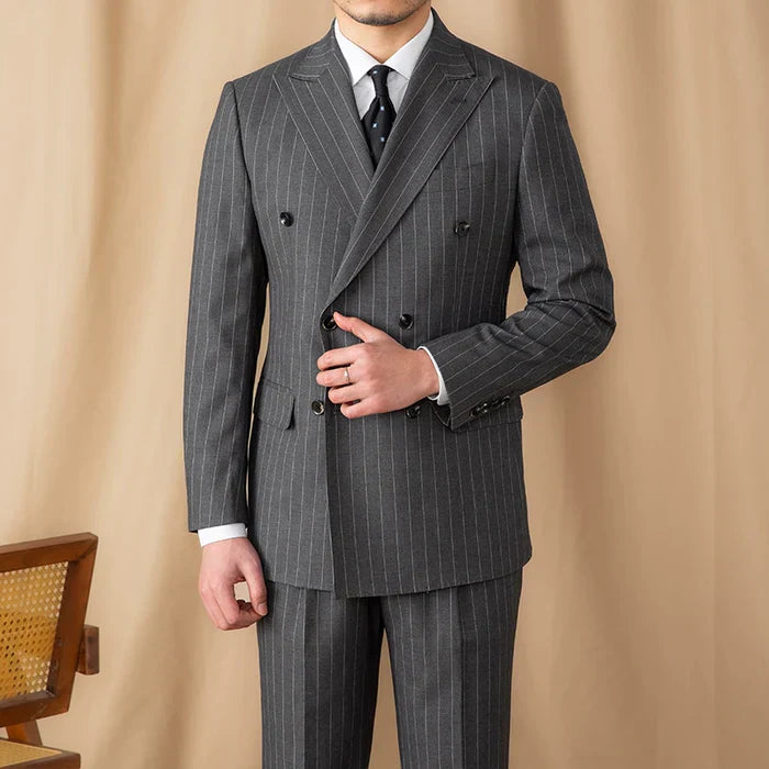 Gray Pinstripe Double-Breasted Blazer