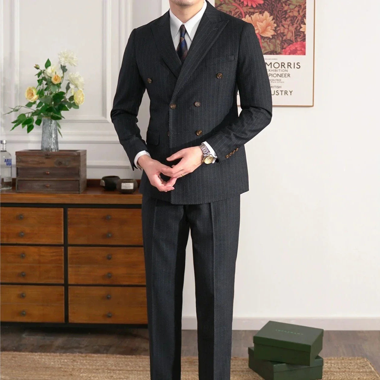 British Pinstripe Overlap Suit
