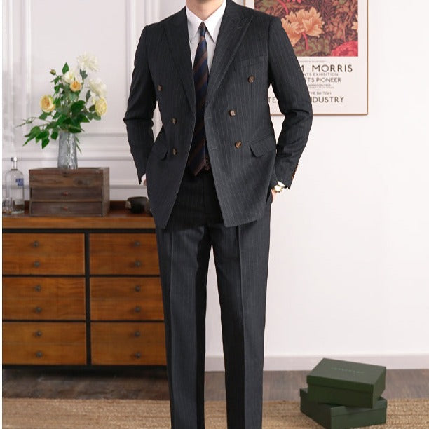 British Pinstripe Overlap Suit