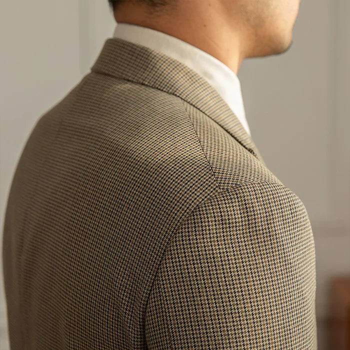 Two Button Khaki Check Suit