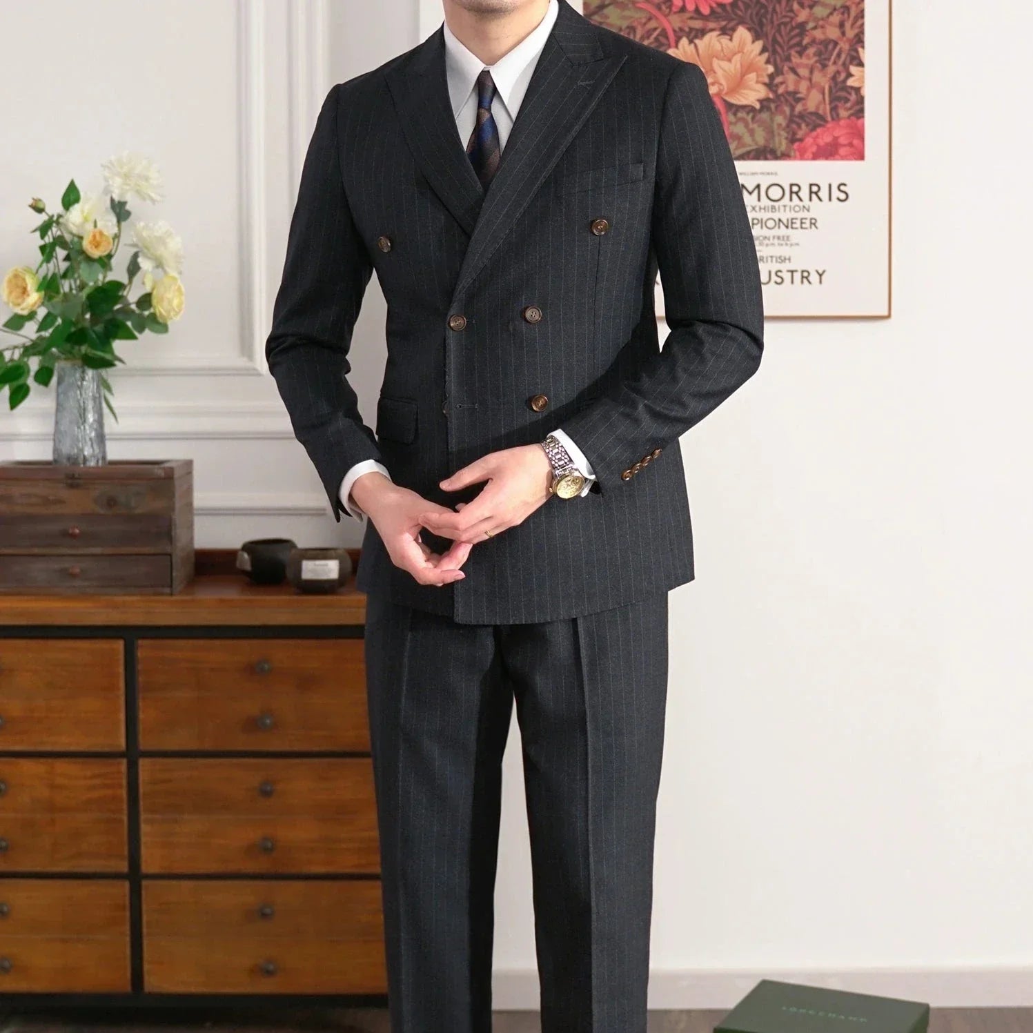 British Pinstripe Overlap Suit
