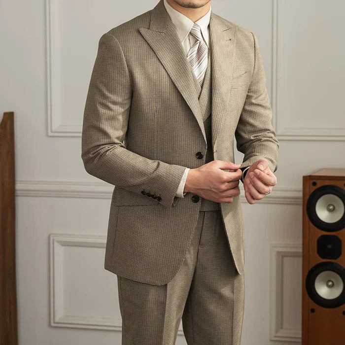 Two Button Khaki Check Suit