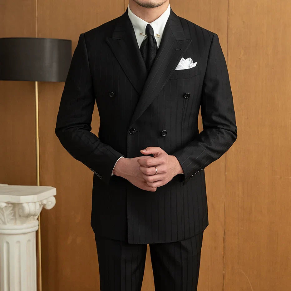 Double Breasted Black Striped Suit