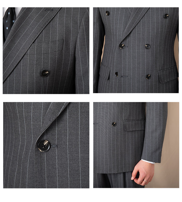 Gray Pinstripe Double-Breasted Blazer