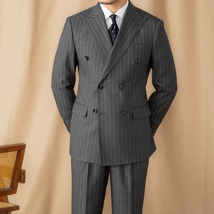 Gray Pinstripe Double-Breasted Blazer