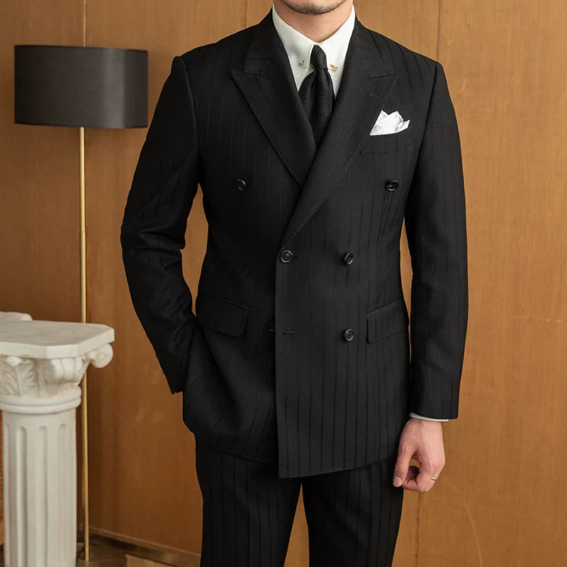 Double Breasted Black Striped Suit