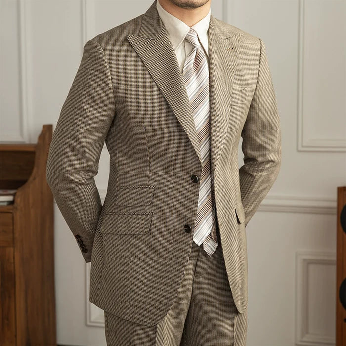 Two Button Khaki Check Suit