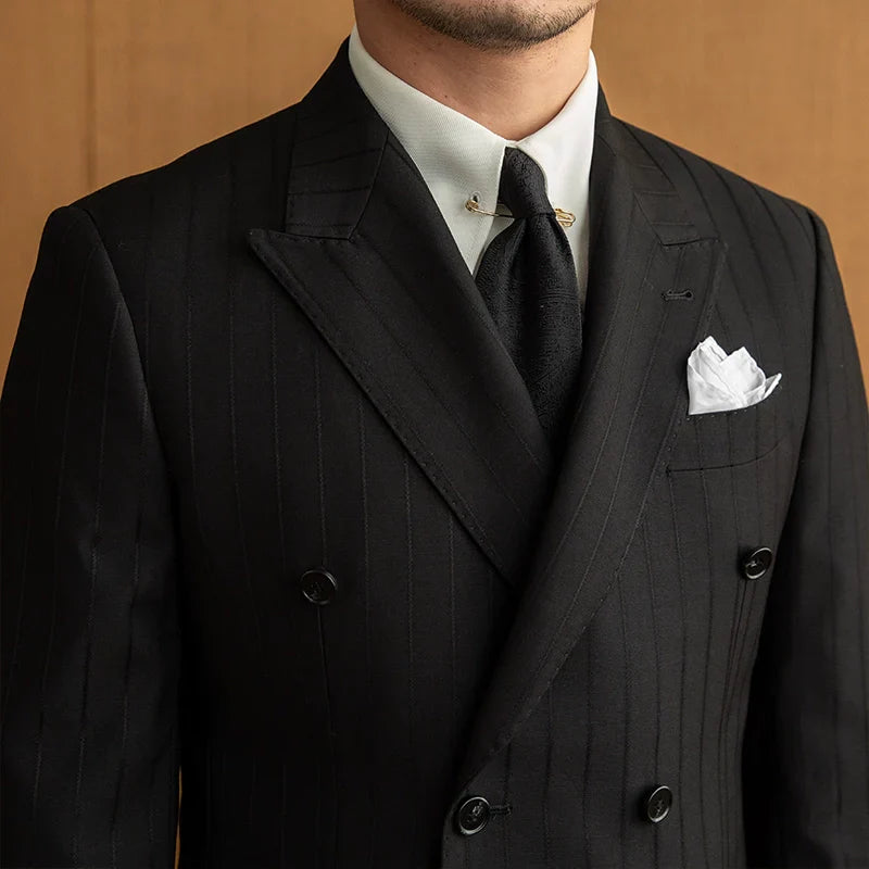 Double Breasted Black Striped Suit