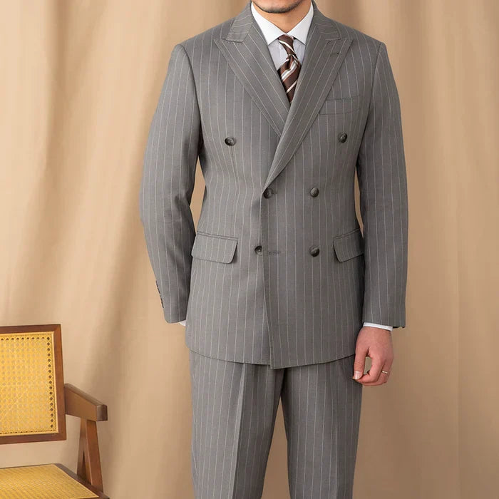 Gray Pinstripe Double-Breasted Blazer