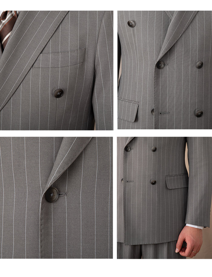 Gray Pinstripe Double-Breasted Blazer