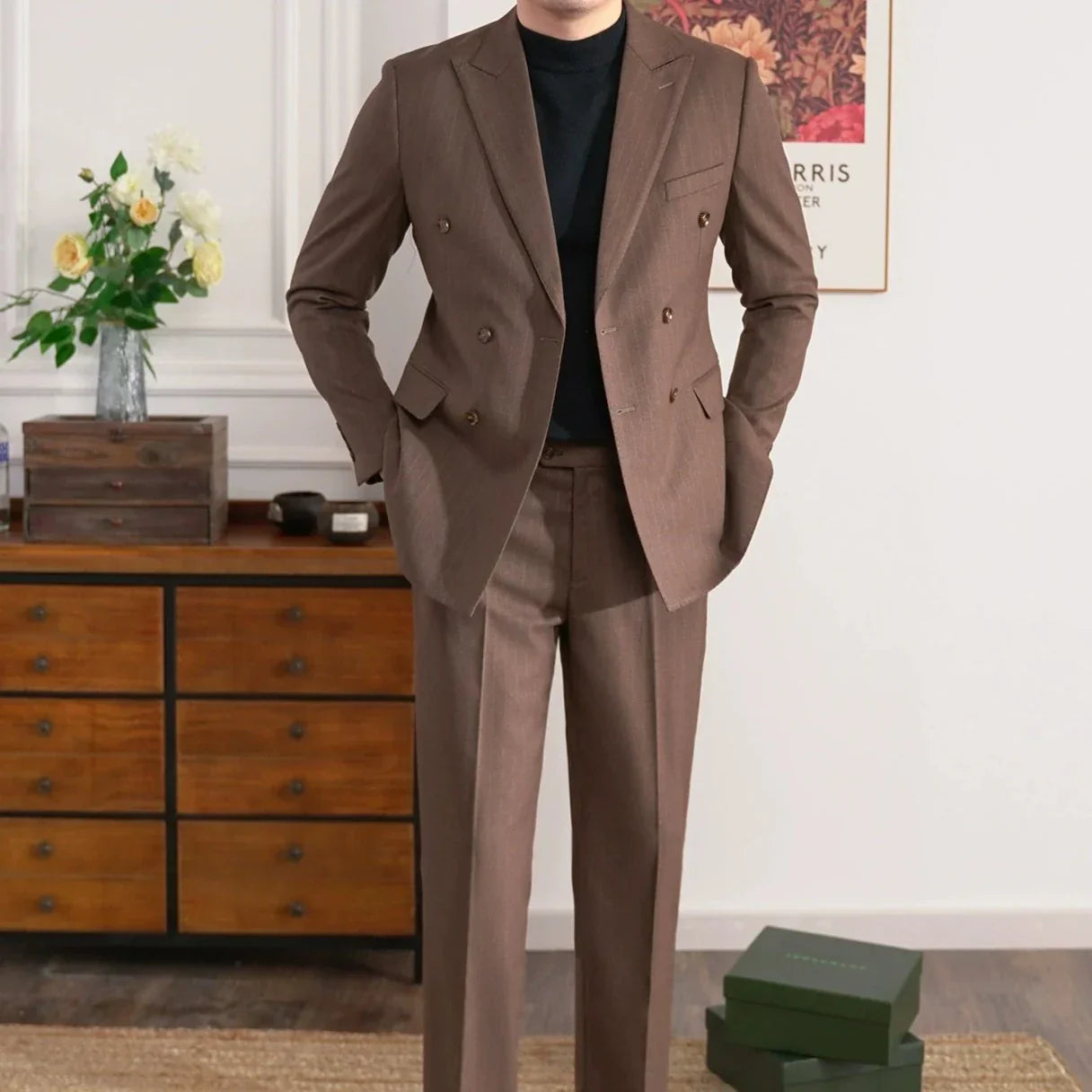 British Pinstripe Overlap Suit
