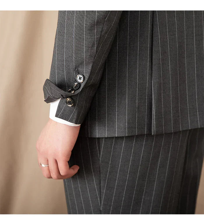 Gray Pinstripe Double-Breasted Blazer