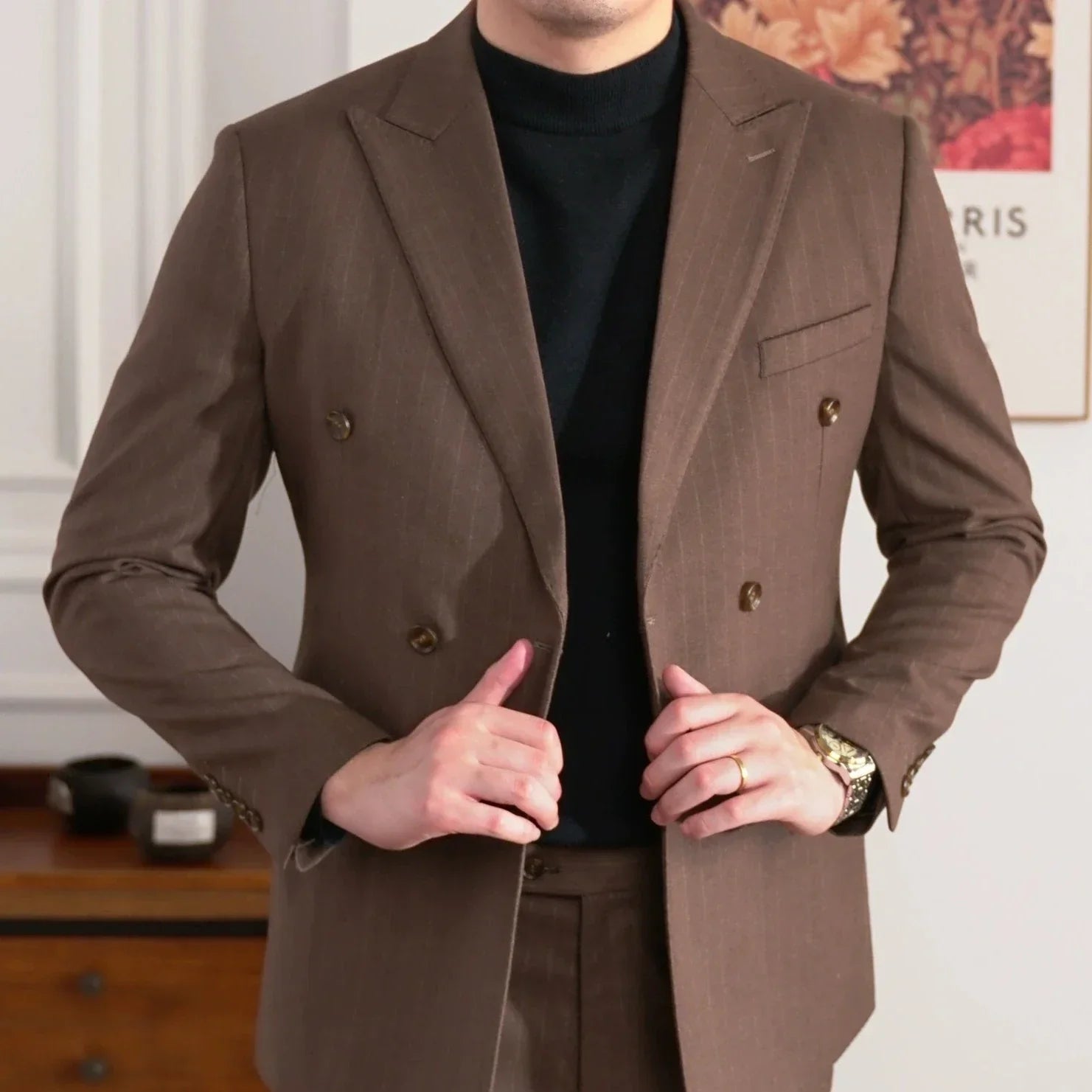 British Pinstripe Overlap Suit