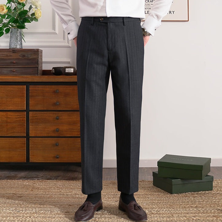 British Pinstripe Overlap Suit