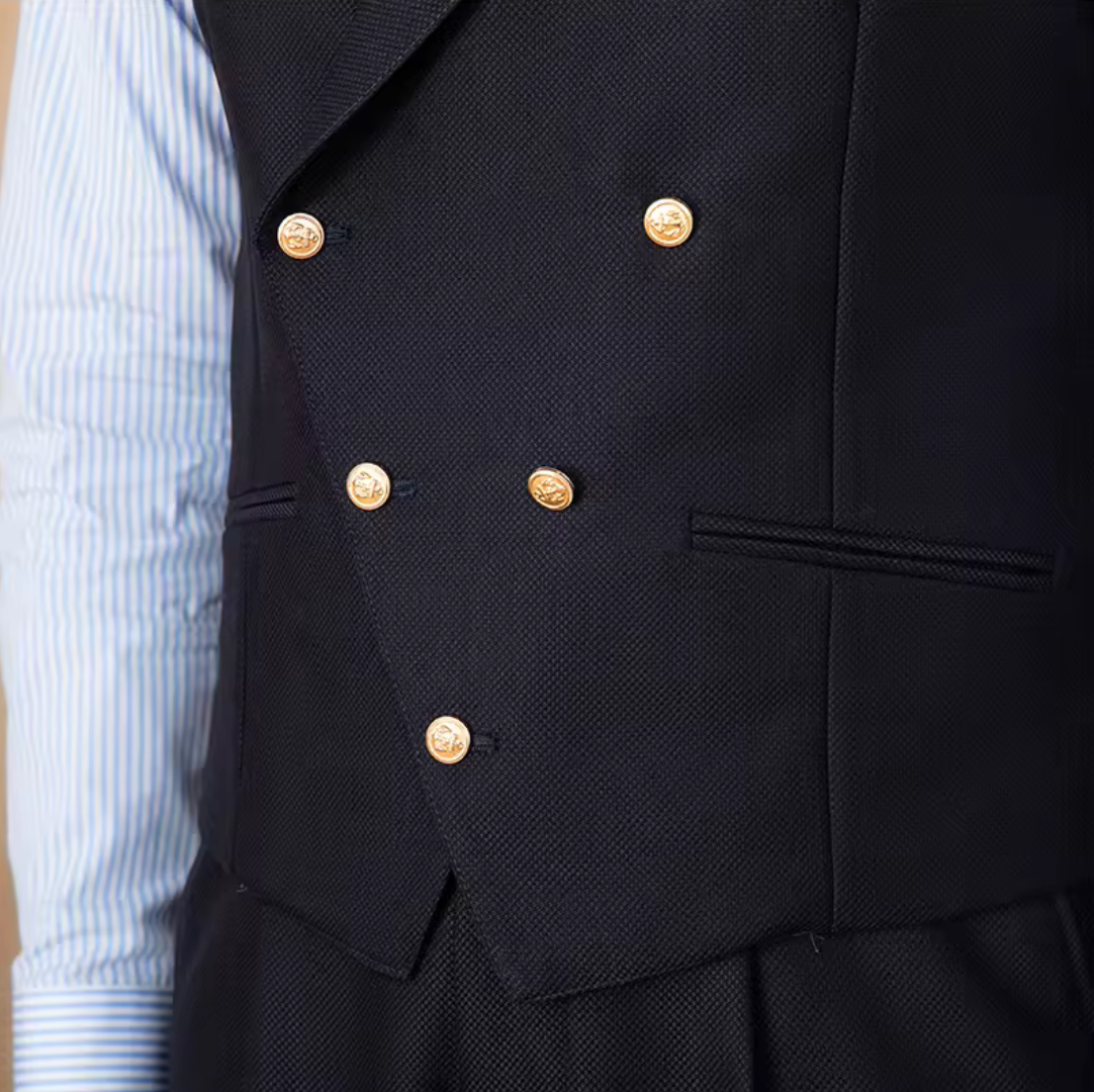 British Black Double-Breasted Vest
