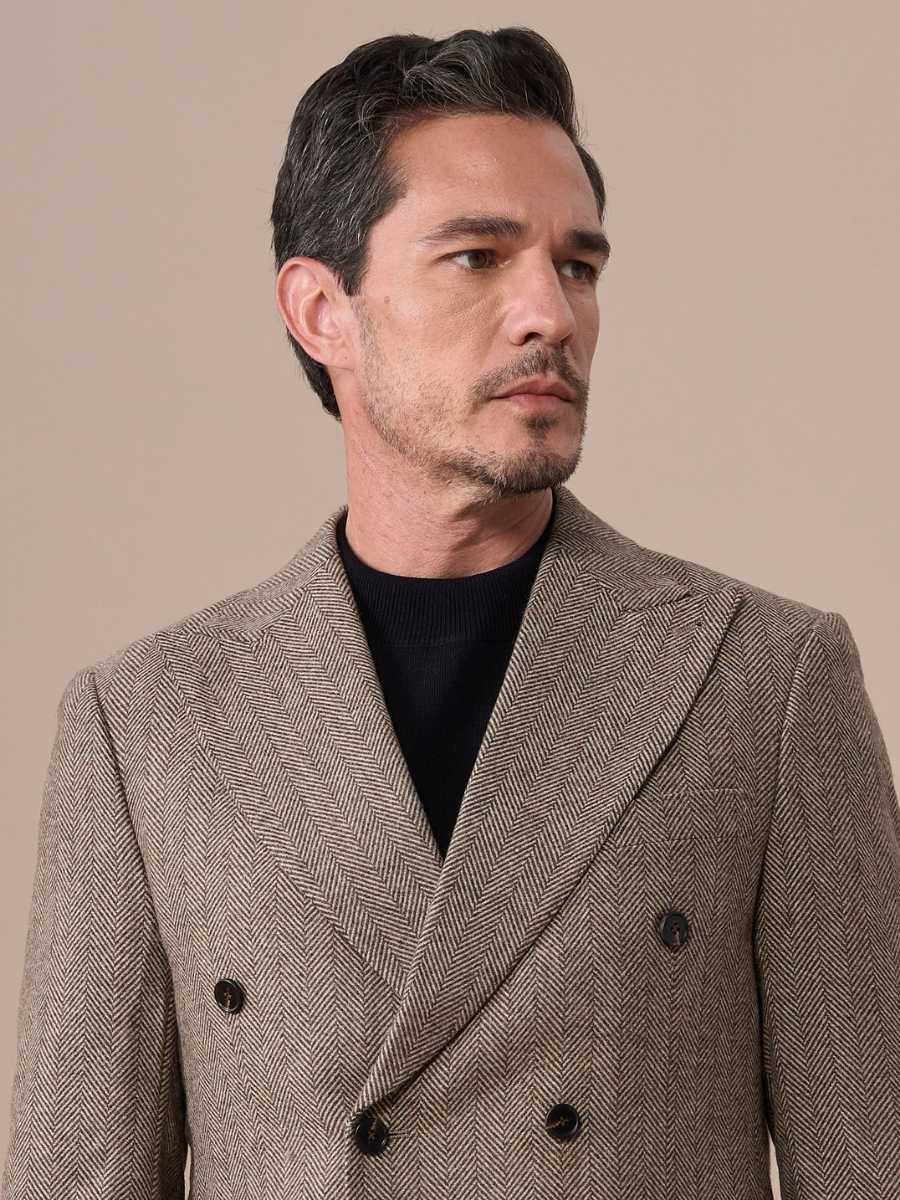 Venice Double Breasted Herringbone Wool Suit