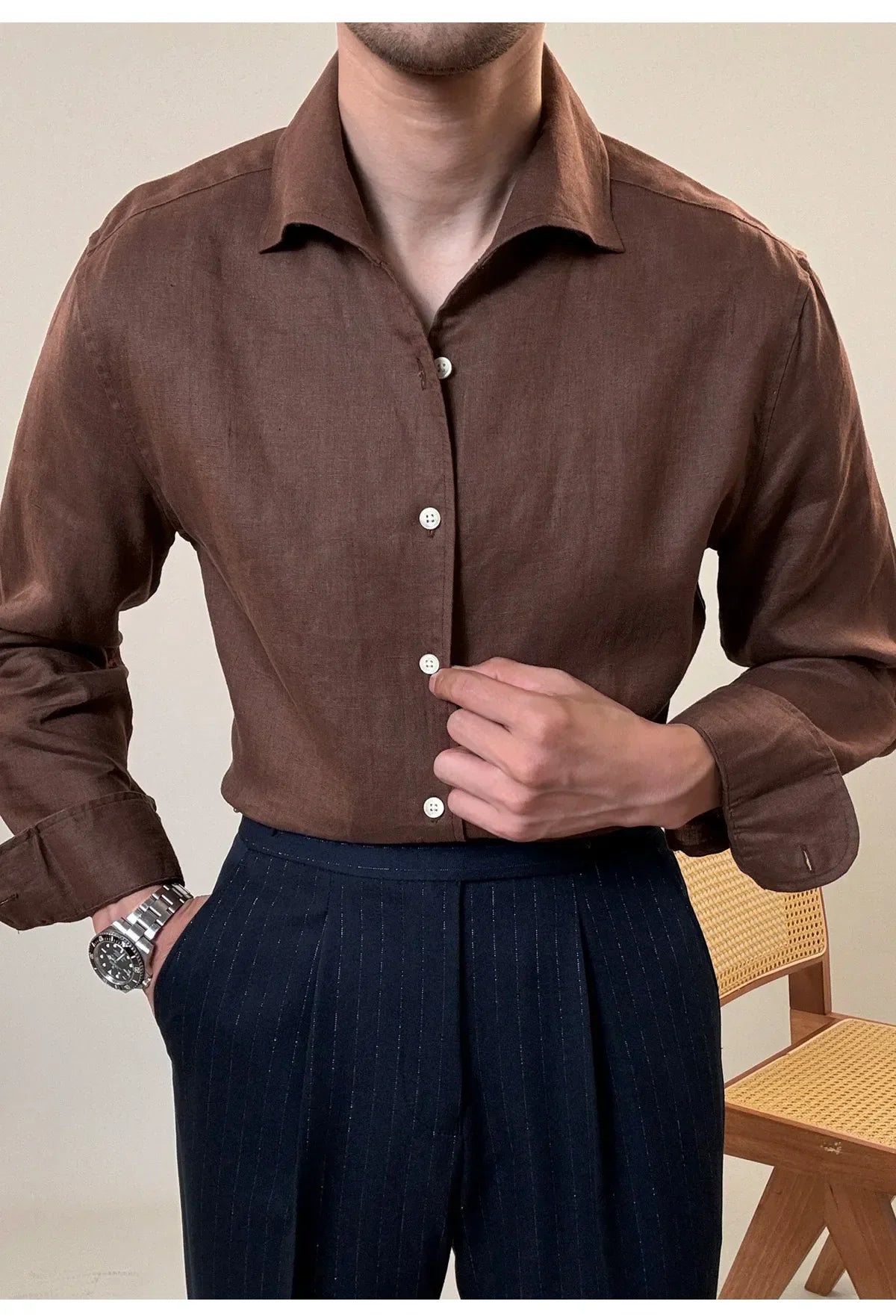 Looped LS031 Men's Linen Dress Shirt