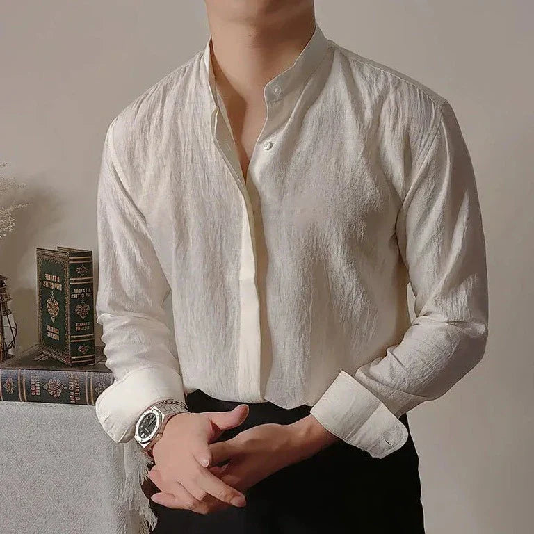 Looped LS032 Linen Mandarin Collar Shirt