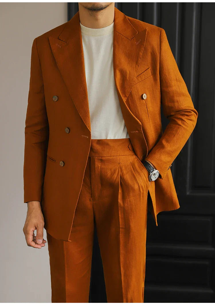 Looped LS035 Double-Breasted Linen Suit