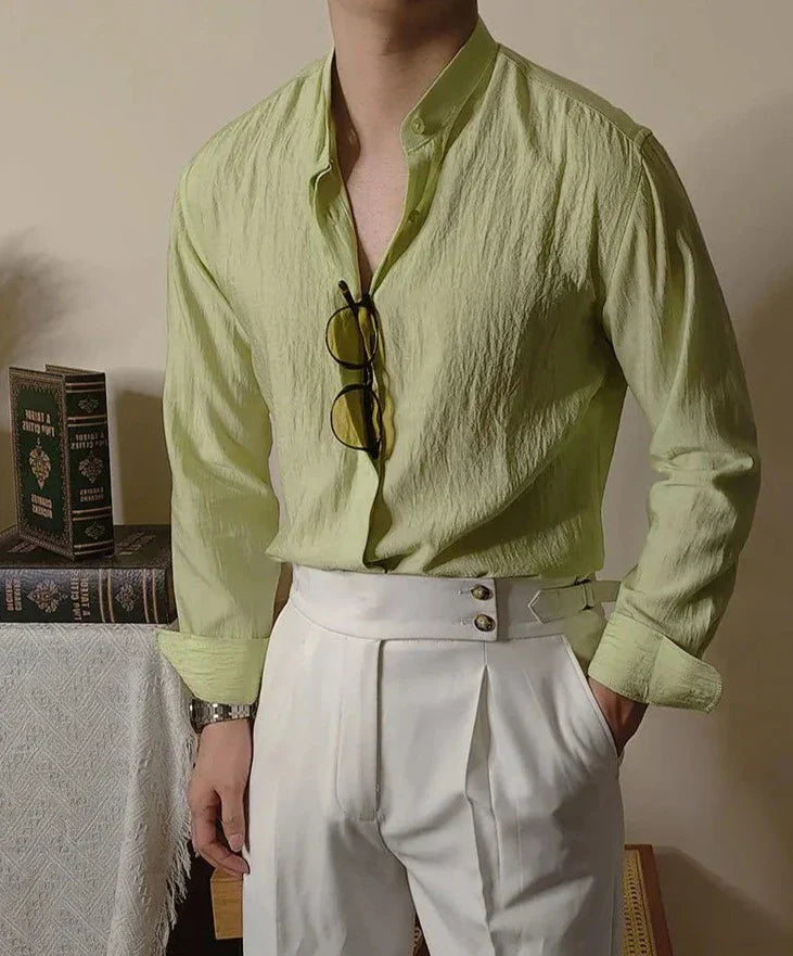 Looped LS032 Linen Mandarin Collar Shirt