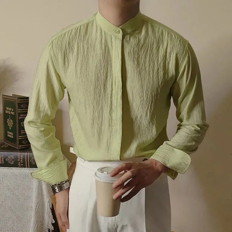 Looped LS032 Linen Mandarin Collar Shirt