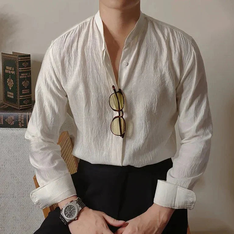 Looped LS032 Linen Mandarin Collar Shirt