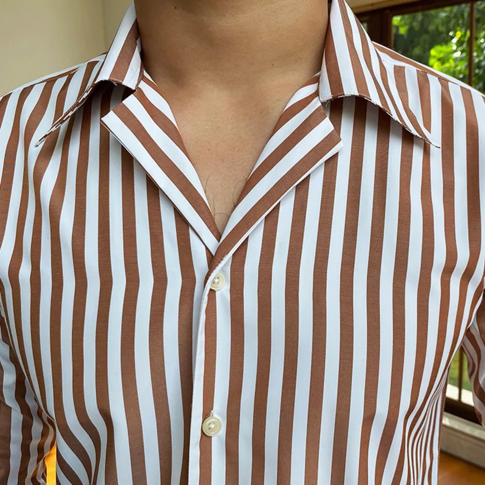 Looped LS040 Striped Mandarin Collar Shirt