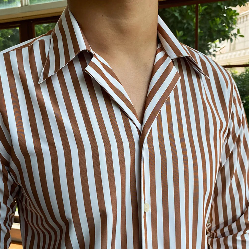 Looped LS040 Striped Mandarin Collar Shirt