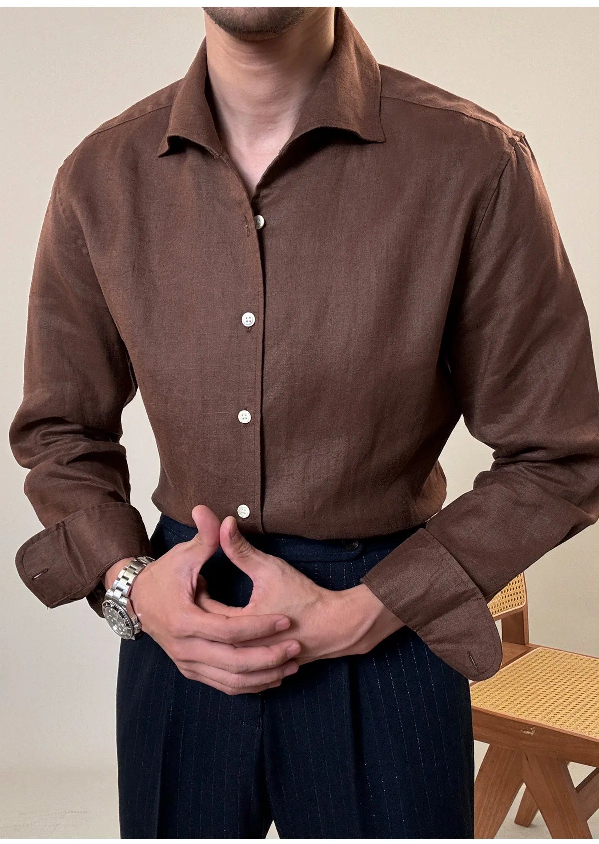 Looped LS031 Men's Linen Dress Shirt