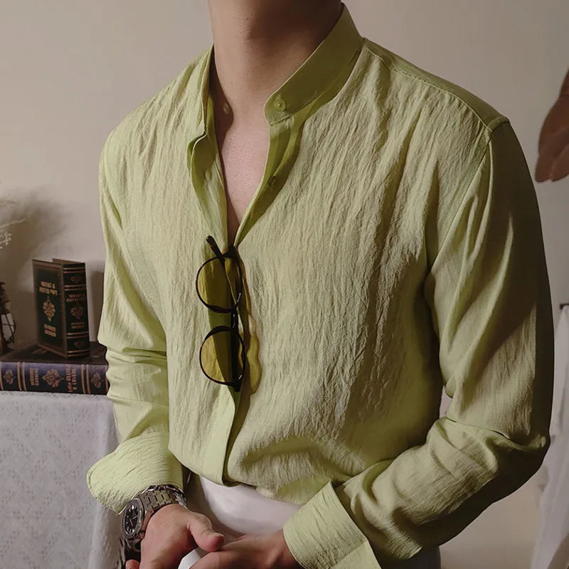 Looped LS032 Linen Mandarin Collar Shirt