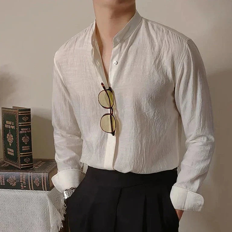 Looped LS032 Linen Mandarin Collar Shirt