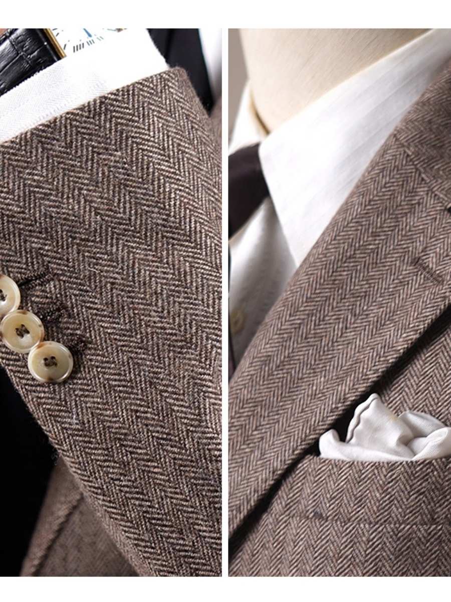 Ligúria Herringbone Wool Single-Breasted Suit
