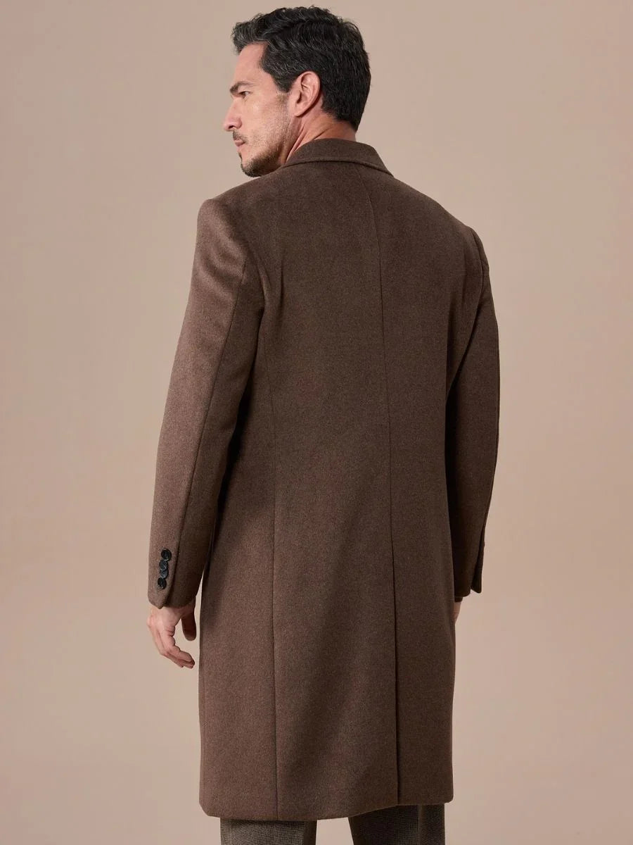 Brown Double Breasted Overcoat with Peak Lapel