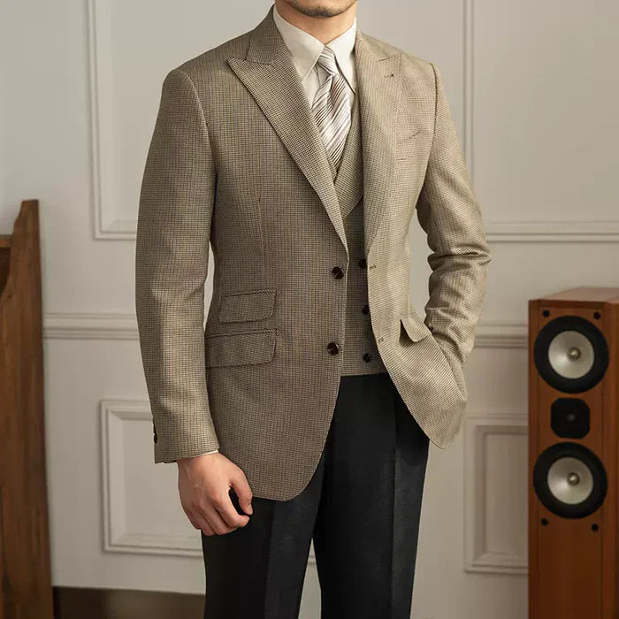 Khaki Check Two-Button Blazer