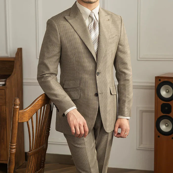 Two Button Khaki Check Suit