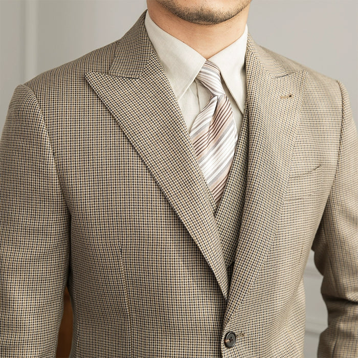 Two Button Khaki Check Suit
