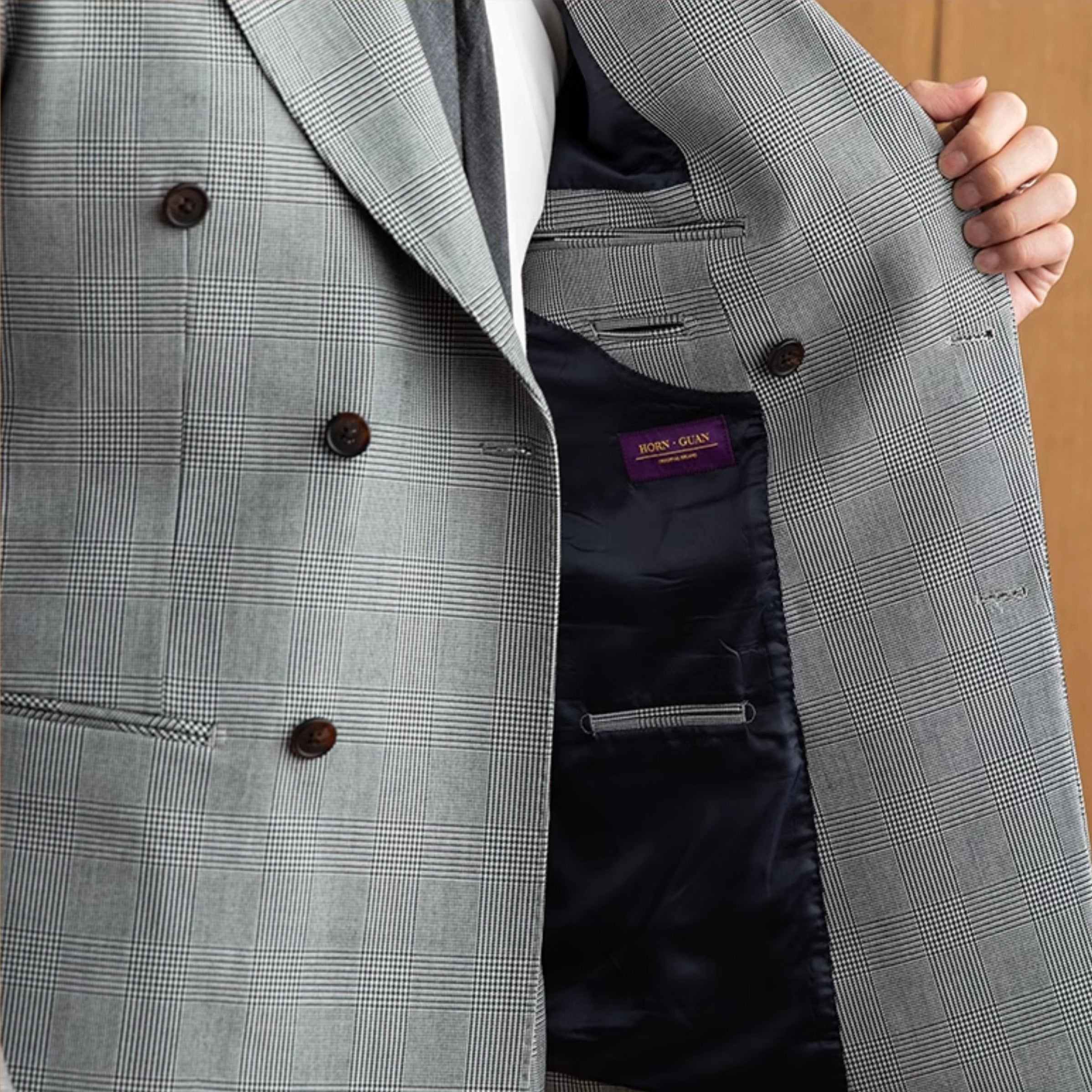 Double Breasted Gray Prince of Wales Check Suit