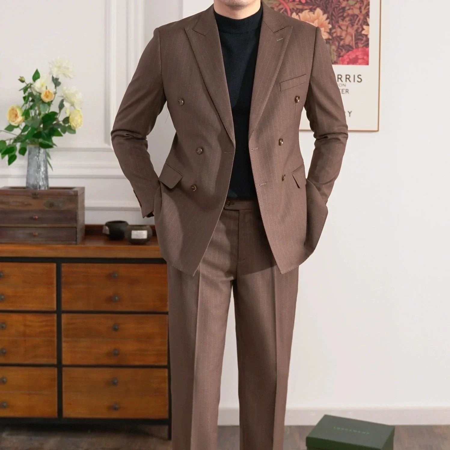 British Pinstripe Overlap Suit